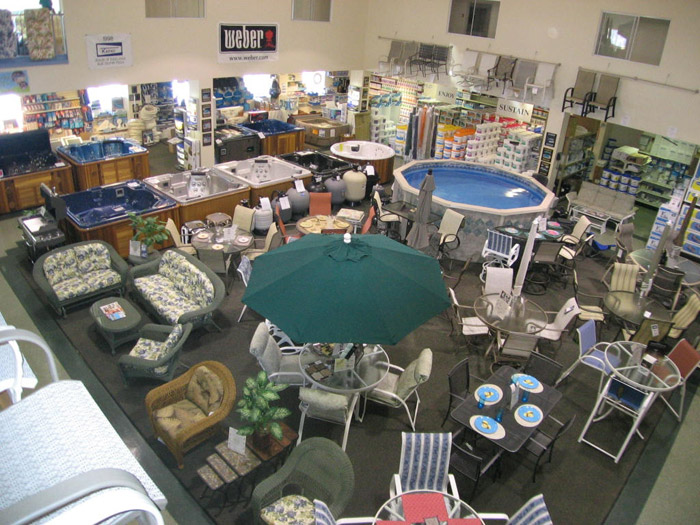 Pool showroom at Blue Dolphin Pools & Spas in Bedford, NH